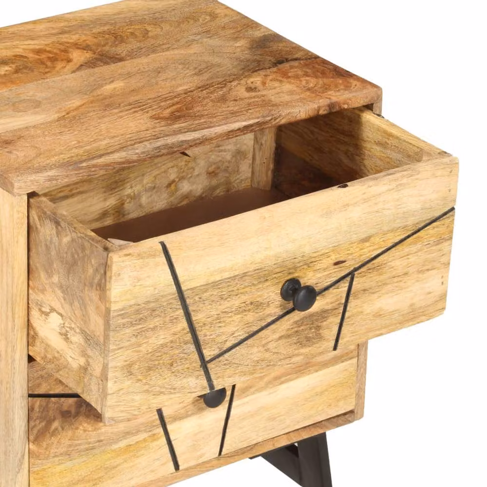 Berkfield Home Bedside Cabinet in Brown Solid Mango Wood W/D/H: 40 x 30 x 50 cm – 2