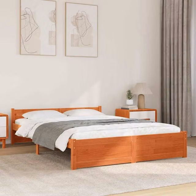 Berkfield Home Solid Pine Wood Bed Frame in Wax Brown, W/D/H: 205.5 x 145.5 x 51 cm – 1