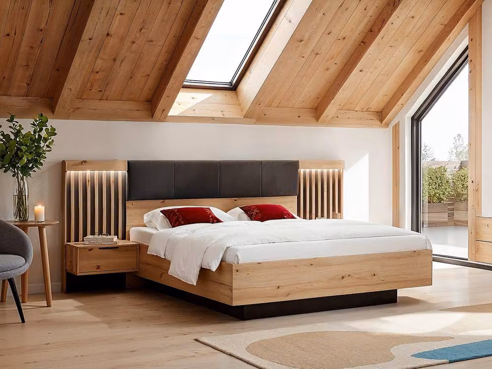 Vente-unique Modern Double Bed with Bedside Tables and Under-bed LED Lighting, Black and Brown, W/D/H: 160 x 200 x 104 cm – 3