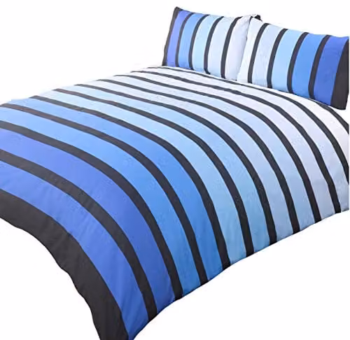 Rapport Home Striped Blue Polycotton Duvet Cover Set with Pillowcase, W/D/H: 135 x 200 cm and 50 x 75 cm