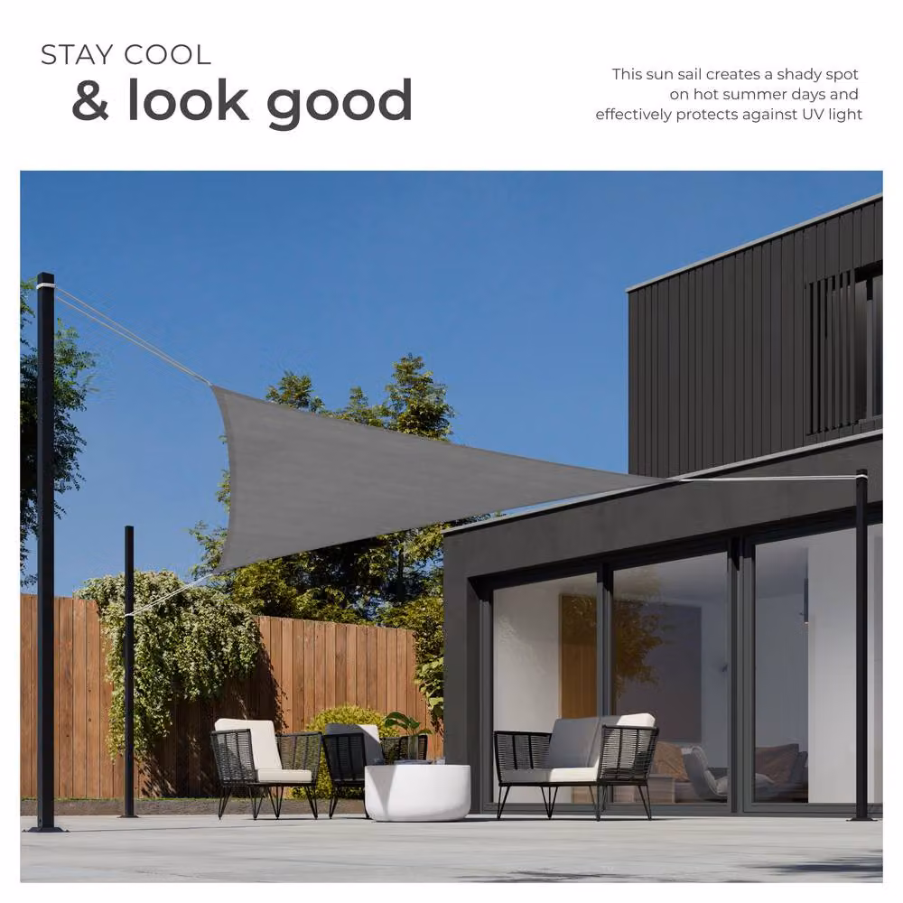 tectake Triangular Shade Sail with UV Protection 50+ and Water-Repellent HDPE Material, Grey – 4