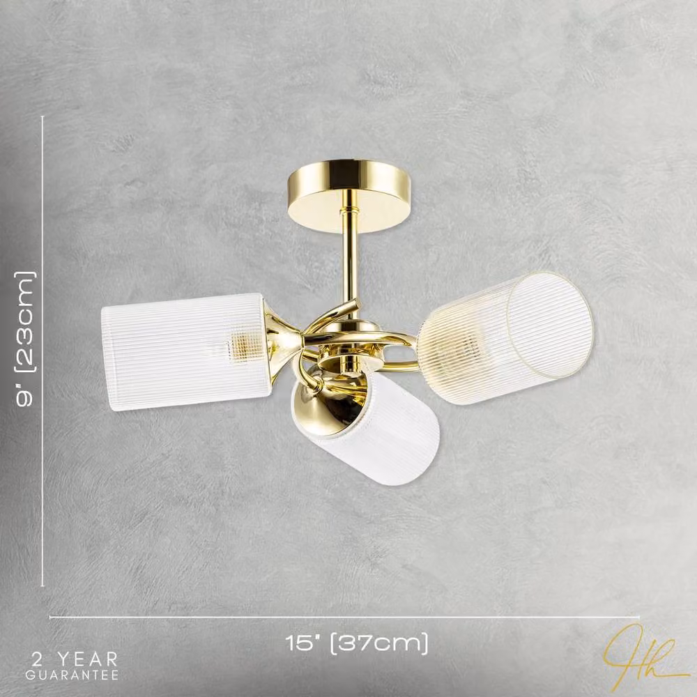 Happy Homewares Modern Ceiling Light Fitting with Transparent Cylindrical Glass Shades in Gold/Brass – 3
