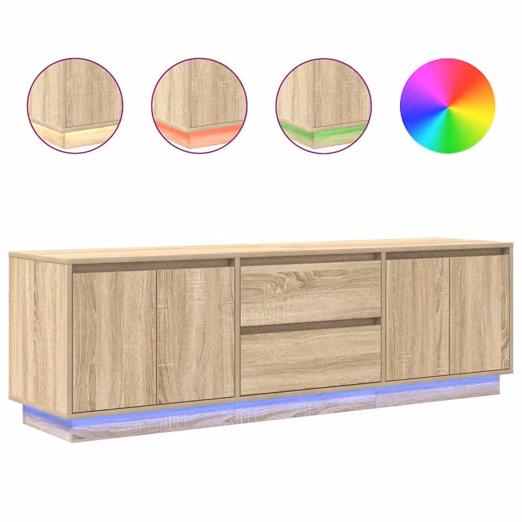 Berkfield Home Modern TV Cabinet with LED Lights in Sonoma Oak Brown, W: 160.5 cm, D: 41 cm, H: 50 cm – 2