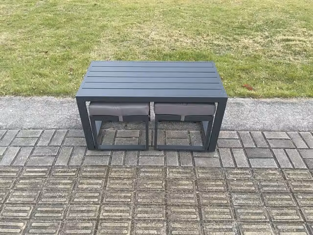 Fimous Aluminium Outdoor Garden Coffee Table and 2 Footstools Set, Dark Grey