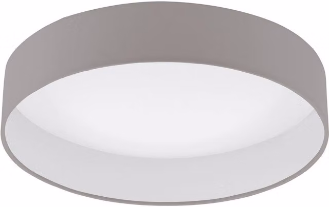 Loops Modern Round Flush Ceiling Light in White with Taupe Fabric Shade and Included Dimmable LED Bulb