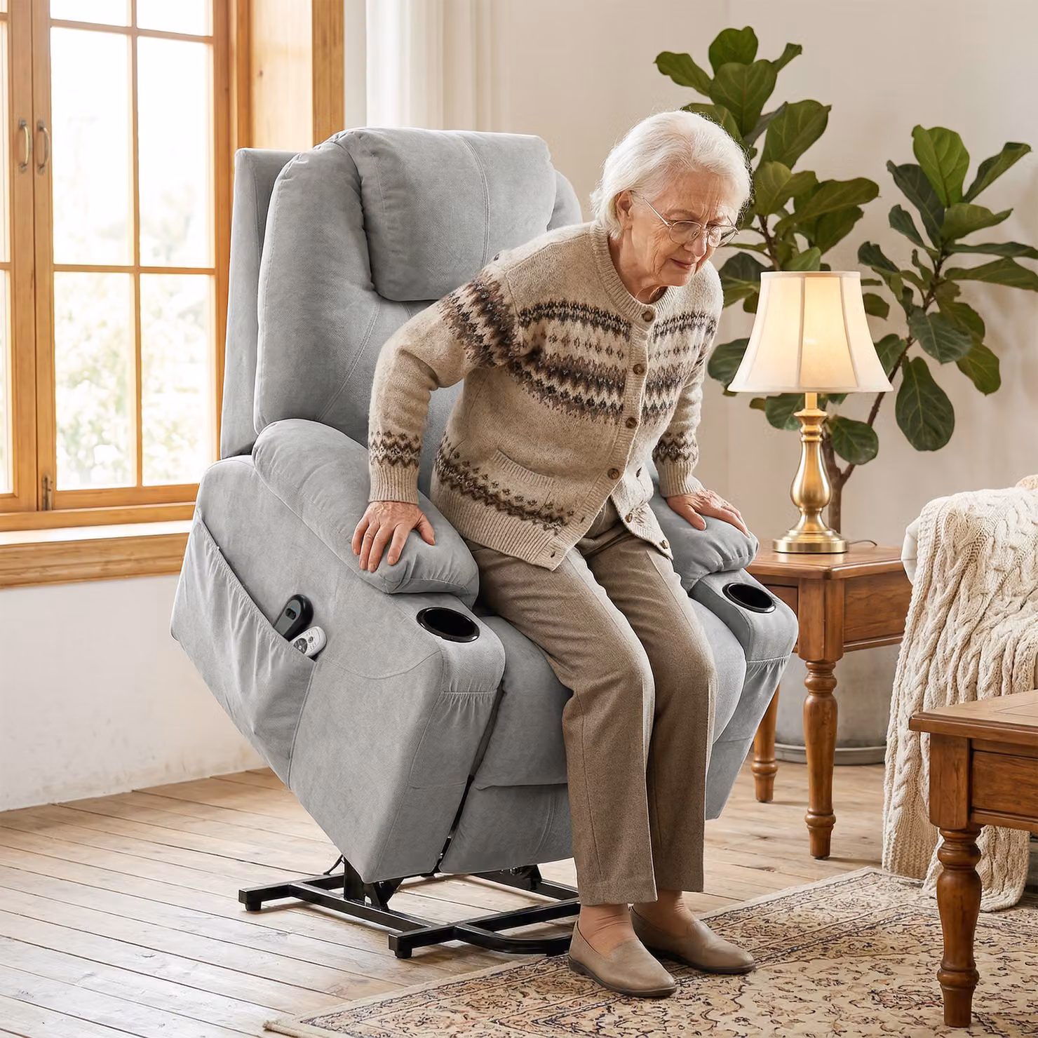 HOMCOM Power Lift Recliner Chair with Pocket Spring and Wide Backrest in Light Grey – 2