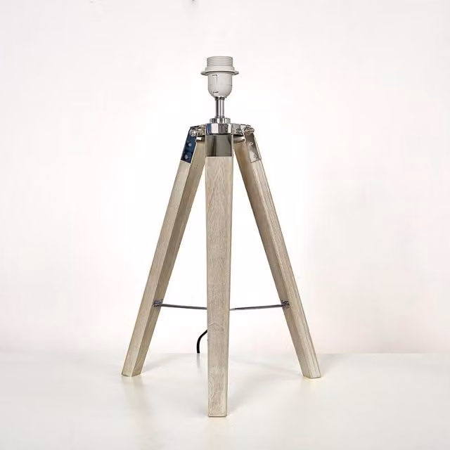 ValueLights Clipper Tripod Table Lamp Base in Brown and Silver with Wood Details