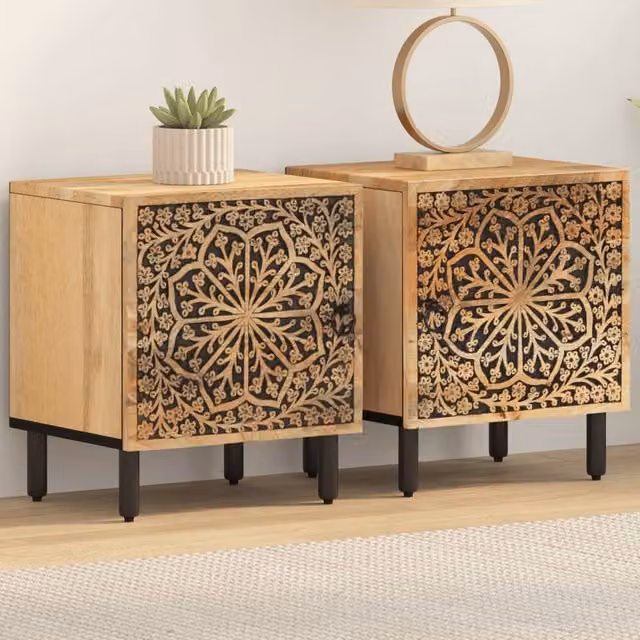 Berkfield Home Set of 2 Solid Mango Wood Bedside Cabinets in Brown, W/D/H: 40 x 33 x 46 cm – 1