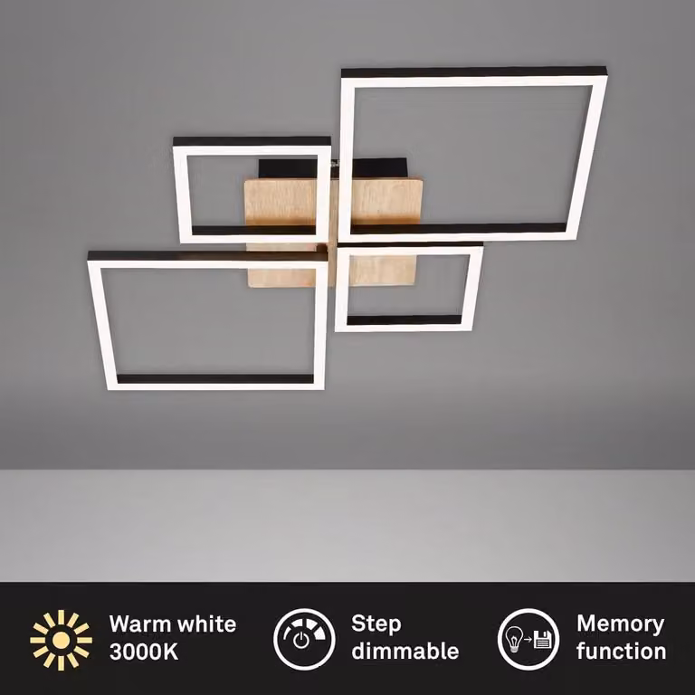 Briloner Black and Wood Modern Dimmable LED Ceiling Light with Warm White Light