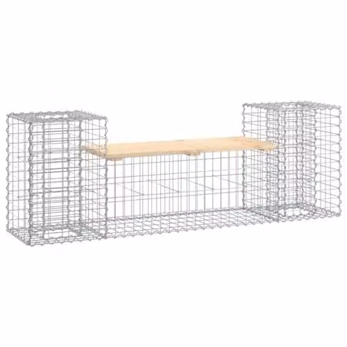 vidaXL Garden Bench Gabion Design in Grey Rustic Solid Pine Wood, W: 183 cm, D: 41 cm, H: 60.5 cm