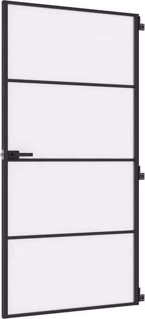 Berkfield Home Slim Interior Door in Black with Tempered Glass and Aluminium, W: 102.5 cm, H: 201.5 cm