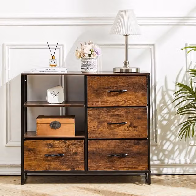 Livingandhome Vintage Brown Wooden and Metal Storage Cabinet with Internal Shelves and Doors, H 71 cm x W 71 cm