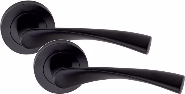 Golden Grace Matt Black Key Lockable Door Handle on Round Rose Set