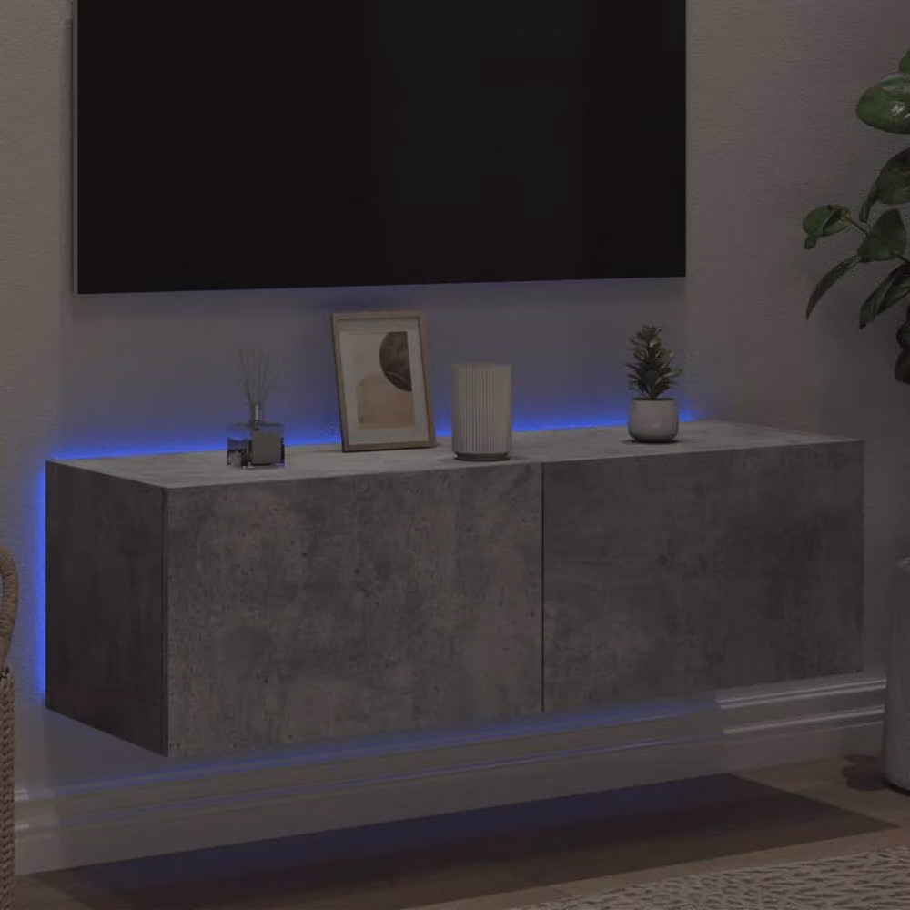 Berkfield Home Modern TV Wall Cabinet with LED Lights in Concrete Grey, W/D/H: 100 x 35 x 31 cm – 3