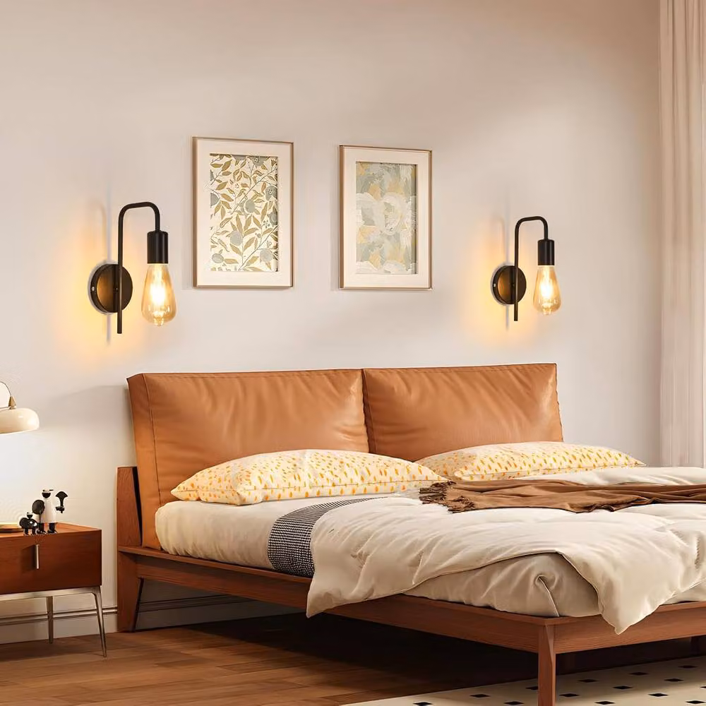 COMELY 2 Pack Industrial Vintage Wall Lights in Black with E27 Bulb Holder – 4