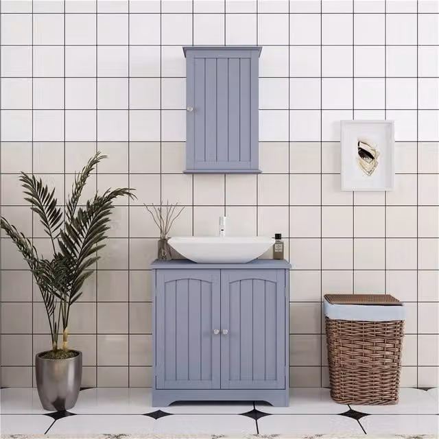 EONLION Grey Lacquered Wood Under Sink Cabinet for Bathroom or Kitchen