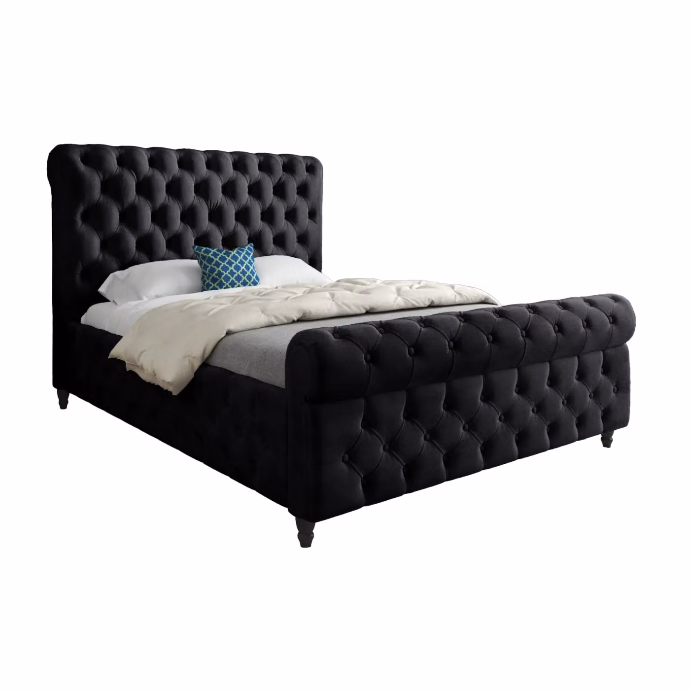 Casani Savana Sleigh Upholstered Soft Velvet Bed Frame in Black, W/D/H: 180 x 200 x 159 cm – 5