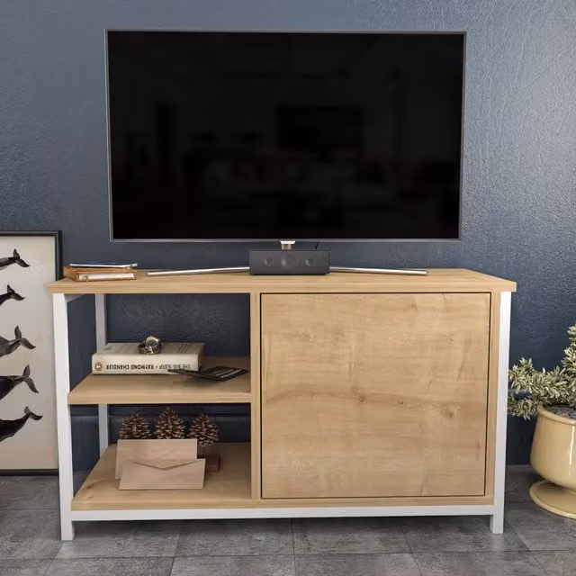 Decorotika Muskegon TV Unit in White and Sapphire Oak