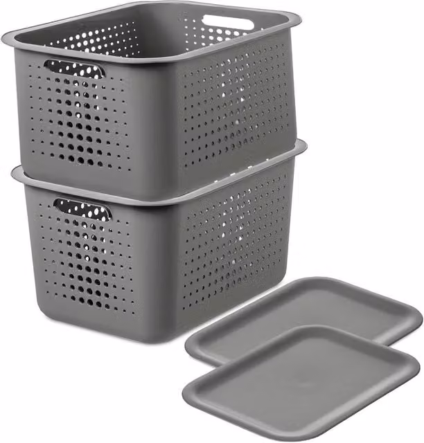 SmartStore 2-Pack Recycled Plastic Storage Boxes with Lids, Grey, 13 l
