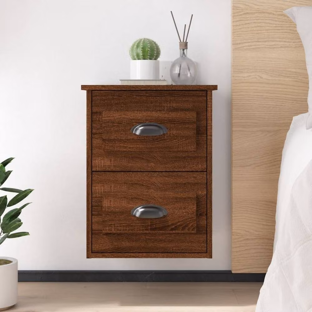 Berkfield Home Wall-mounted Bedside Cabinets, 2 Pack, Brown Oak, W: 41.5 cm, D: 36 cm, H: 53 cm – 2