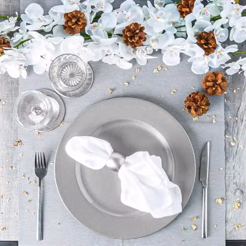 Argon Tableware 18pc Metallic Melamine Charger Plate Set in Silver, Diameter: 33 cm