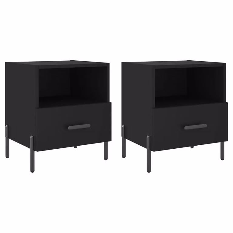 Berkfield Home Set of 2 Black Modern Bedside Cabinets, W/D/H: 40 x 35 x 47.5 cm