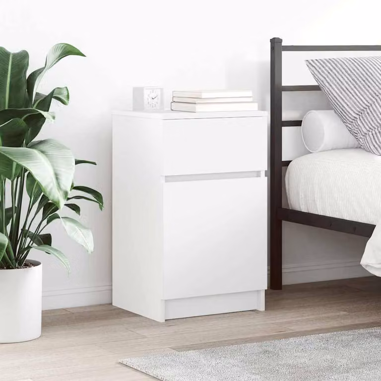 Berkfield Home White Bedside Cabinet W/D/H: 39 x 35 x 65 cm