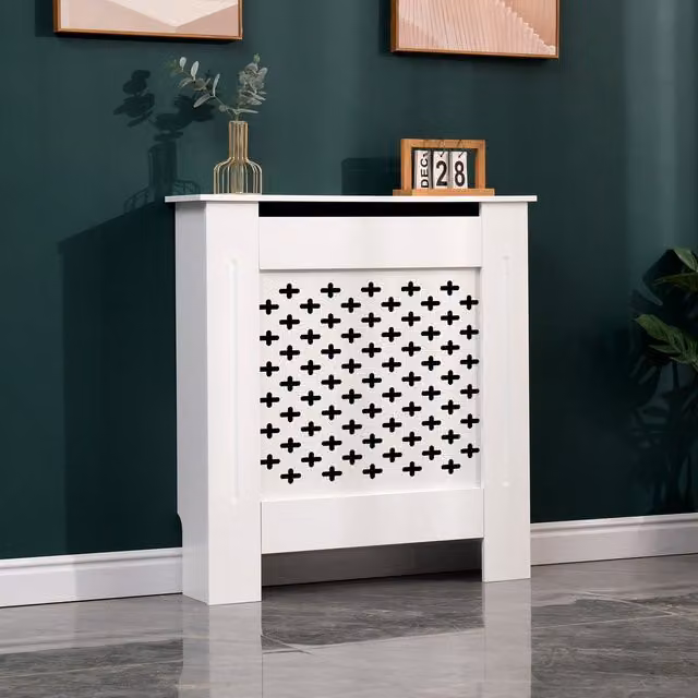 WestWood White MDF Wooden Wall Shelf Radiator Cover with Geometric Cross Design