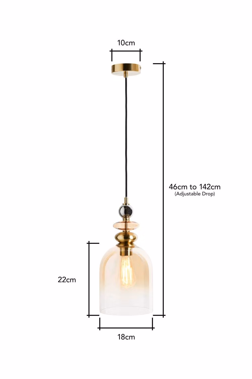 BHS Lighting Seline Champagne Pendant Ceiling Light in Gold and Brass with Transparent Glass – 2