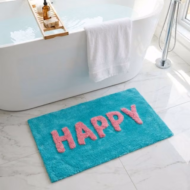 Mooky Mats Happy Slogan Non-Slip Bath Mat in Turquoise – 1