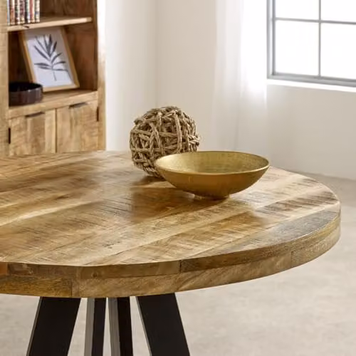 Indian Hub Surrey Round 4 Seater Dining Table in Brown Solid Mango Wood W: 90 cm, D: 90 cm, H: 78 cm – 3