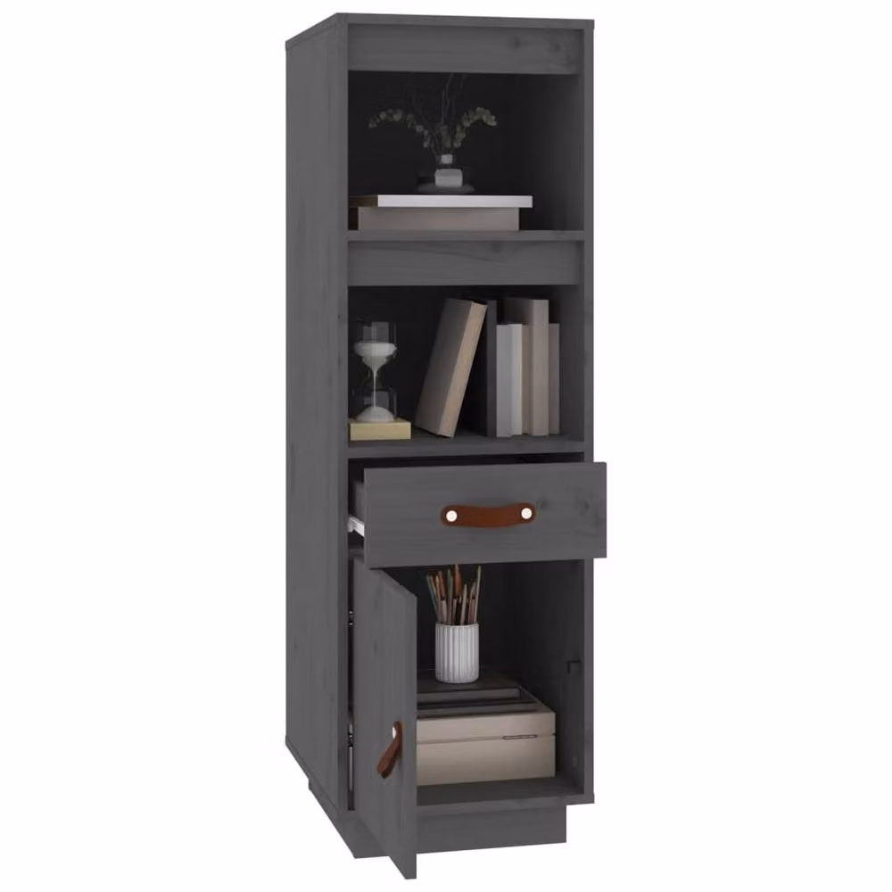 Berkfield Home Grey Rustic Solid Wood Pine Highboard W/D/H: 34 x 40 x 108.5 cm – 3