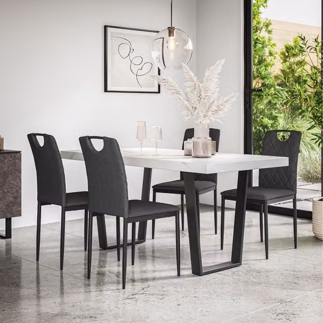 More4Homes Aria Dining Set with Marble Effect Table and 6 Monza Linen Chairs in Charcoal