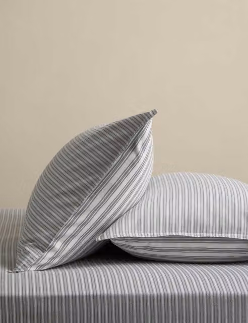 M&S 2 Pack Striped Brushed Cotton Pillowcases in Grey Dove