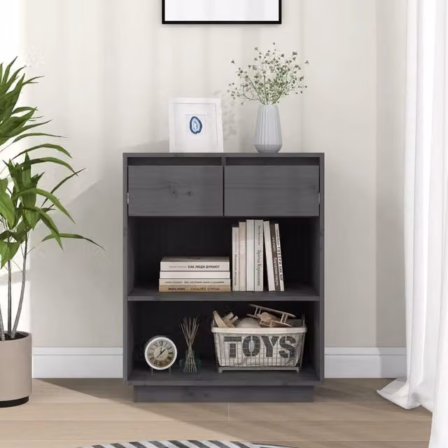 Berkfield Home Grey Solid Wood Pine Console Cabinet W/D/H: 60 x 34 x 75 cm – 1
