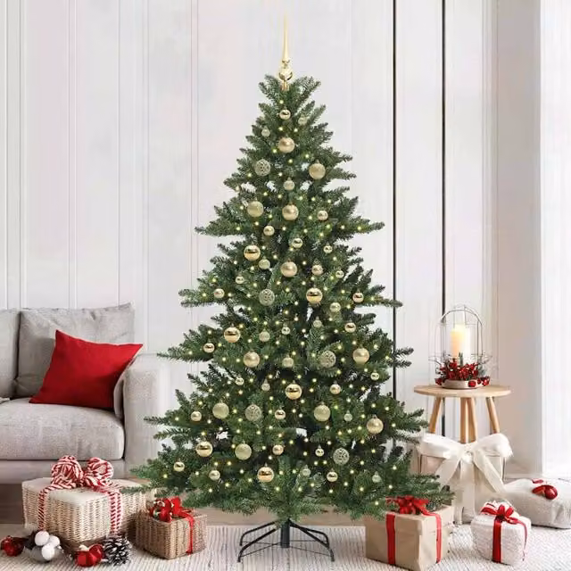 Berkfield Home Artificial Hinged Green Christmas Tree with 300 LEDs, Height: 210 cm – 1