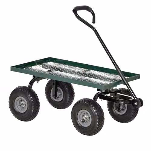 Outsunny Heavy Duty Garden Trolley Cart with Metal Frame and Rubber Wheels, Green – 1