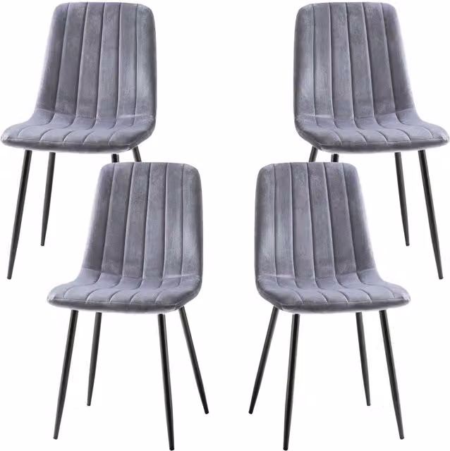 NOVECRAFTO Set of 4 Grey Velvet Dining Chairs with Black Metal Legs