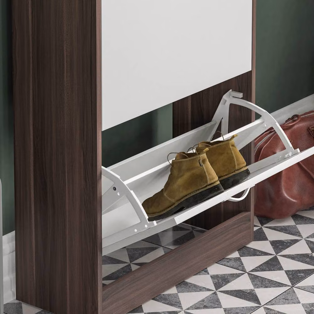 HD Designs Modern 2 Drawer White Shoe Cabinet Organizer with Tilting Compartments – 4
