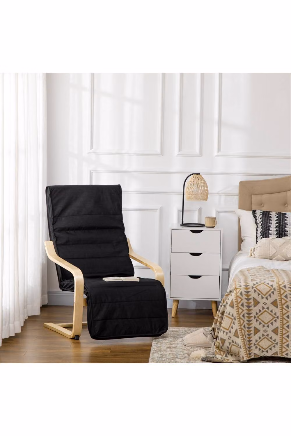 ERGOVEXA Modern Black Fabric Relax Recliner Armchair with Solid Wood Frame – 3