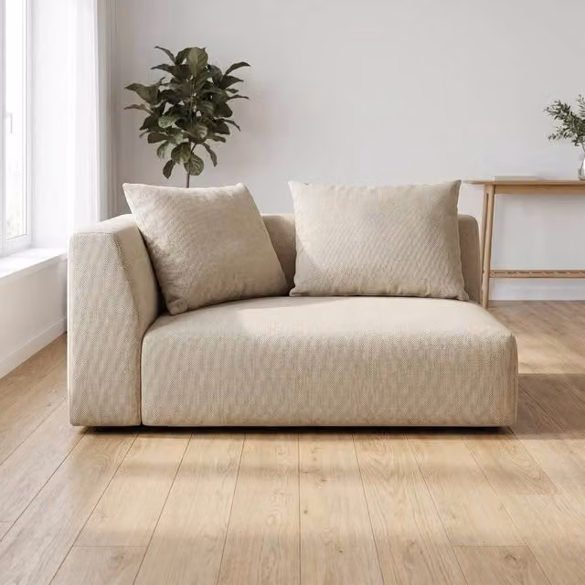Abakus Direct Tokyo Corner Seat in Beige Basket Weave Fabric with Deep Seat – 1