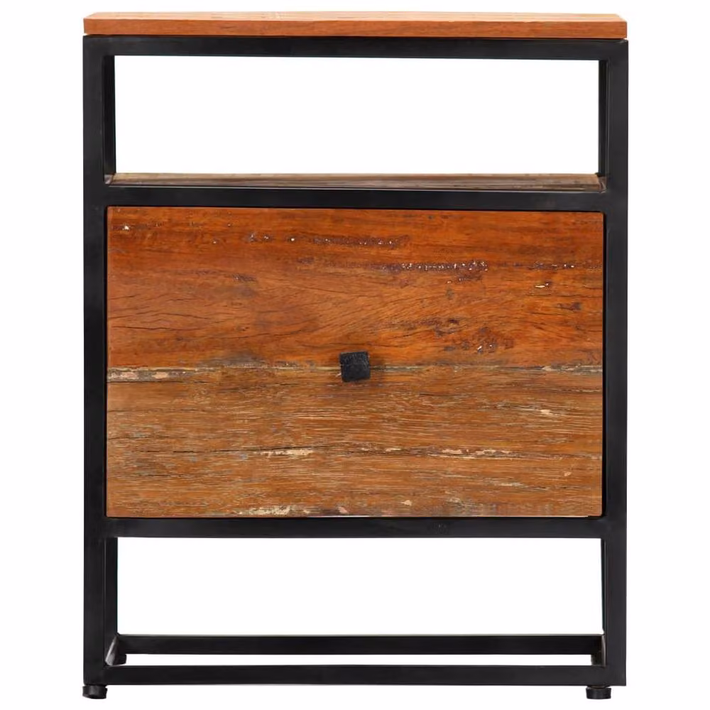 Berkfield Home Beautiful Bedside Cabinet in Brown, Solid Reclaimed Wood and Steel, W/D/H: 40 x 30 x 50 cm – 4