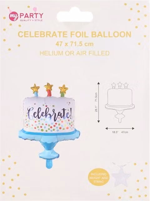 My Party White Celebrate Foil Balloon with Stars and Letters for Birthday or Anniversary Parties