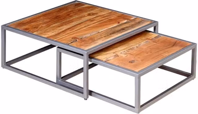 Berkfield Home Two Piece Nesting Coffee Table Set in Brown Solid Acacia Wood – 1