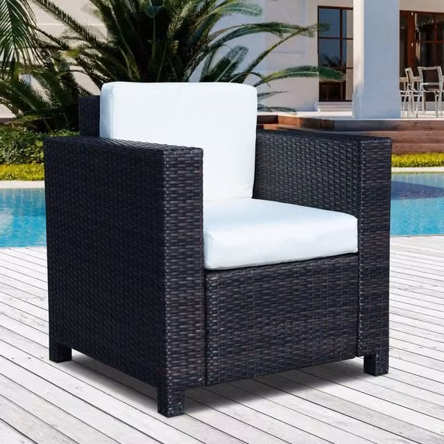 Outsunny Brown Rattan Garden Armchair with Cushions – 1