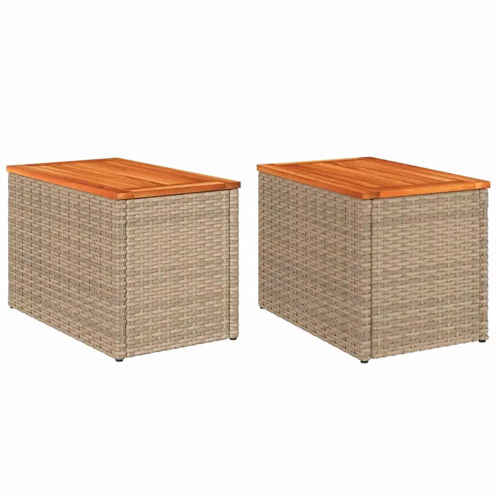Berkfield Home Set of 2 Beige Poly Rattan and Solid Wood Garden Side Tables, W/D/H: 55 x 34 x 37 cm – 2