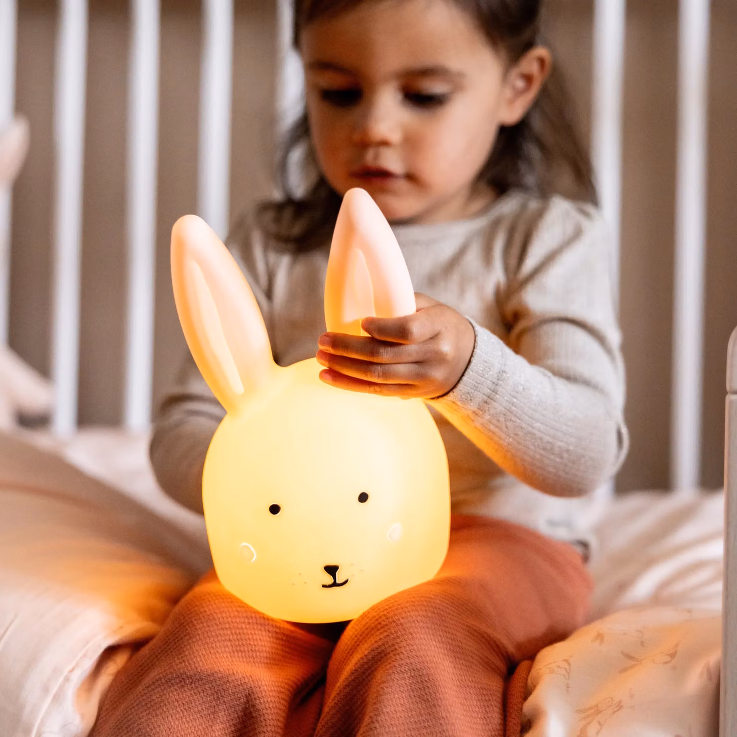 Trixie Mrs Rabbit Silicone Nightlight in Pale Pink and White with Dimmable Touch Control and Timer – 3