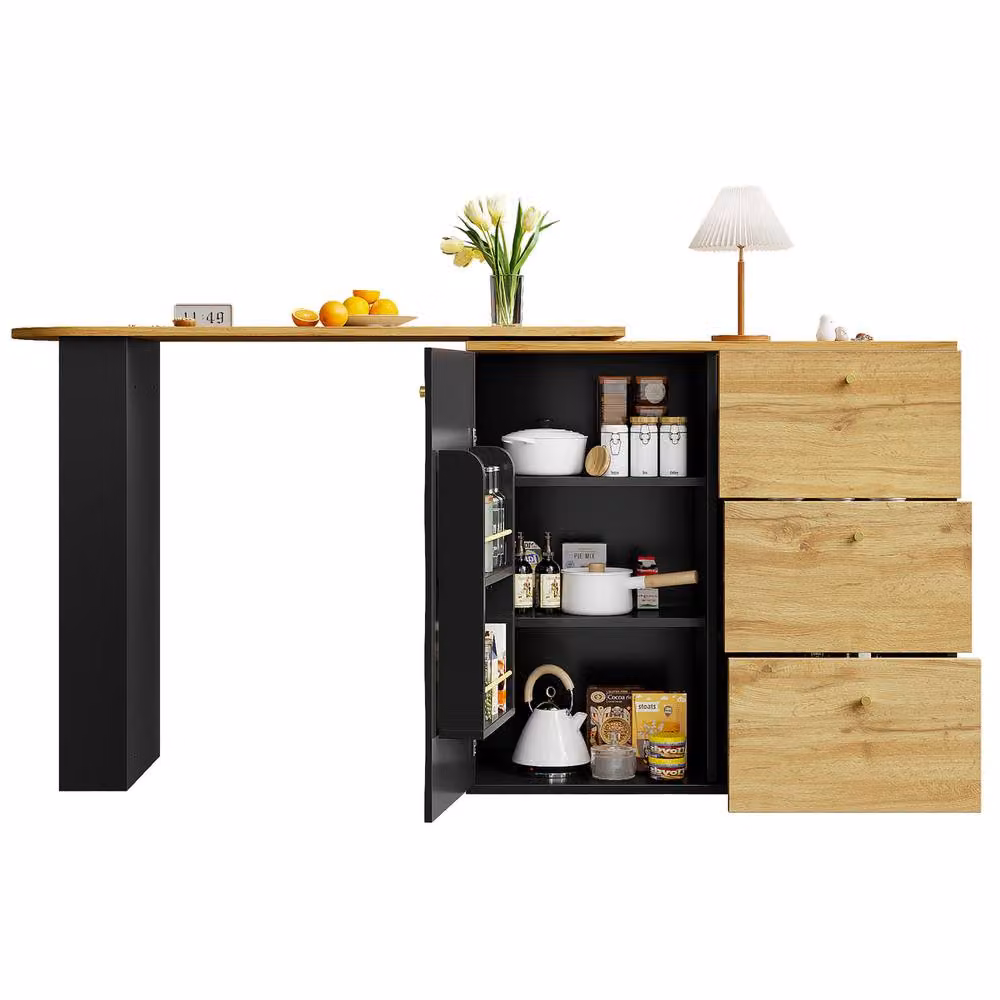 Rolipo Extendable 360 Degree Rotating Bar Table and Kitchen Island with Storage, Black – 9