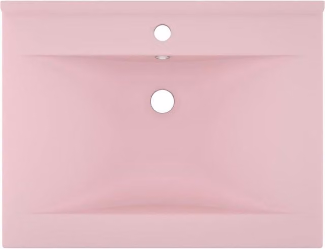 Berkfield Home Luxury Ceramic Rectangular Wall Hung Basin with Faucet Hole in Matt Pink, W: 60 cm, D: 46 cm, H: 16 cm