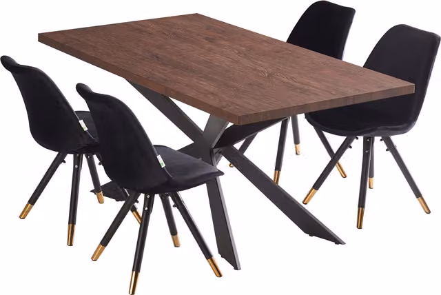 Life Interiors Sofia Duke LUX Dining Set with Rectangular Table and 4 Chairs in Black and Gold